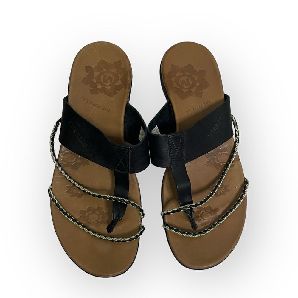 Merrell Lucca Espresso Women Brown Black Leather Thong Sandal Shoes Size 11